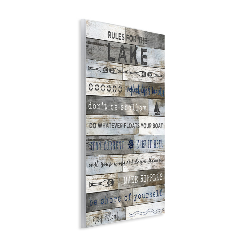"Les conseils de la liste de lac", motif rustique par Natalie Carpentieri - Art textuel sur toile tendue, H 19 po x l 13 po
