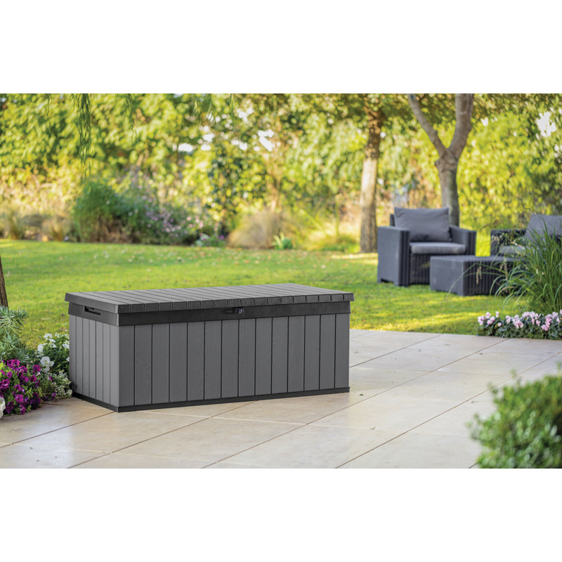 Large Gray and Black Lockable Plastic Deck Box
