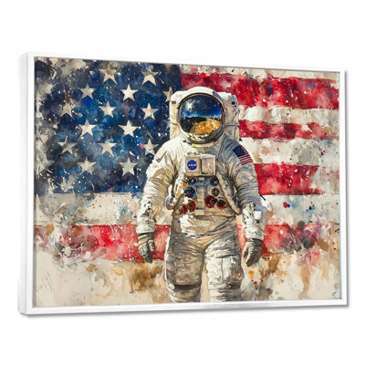 «First Astronault On Moon with Usa Flag II», art mural américain pour le salon