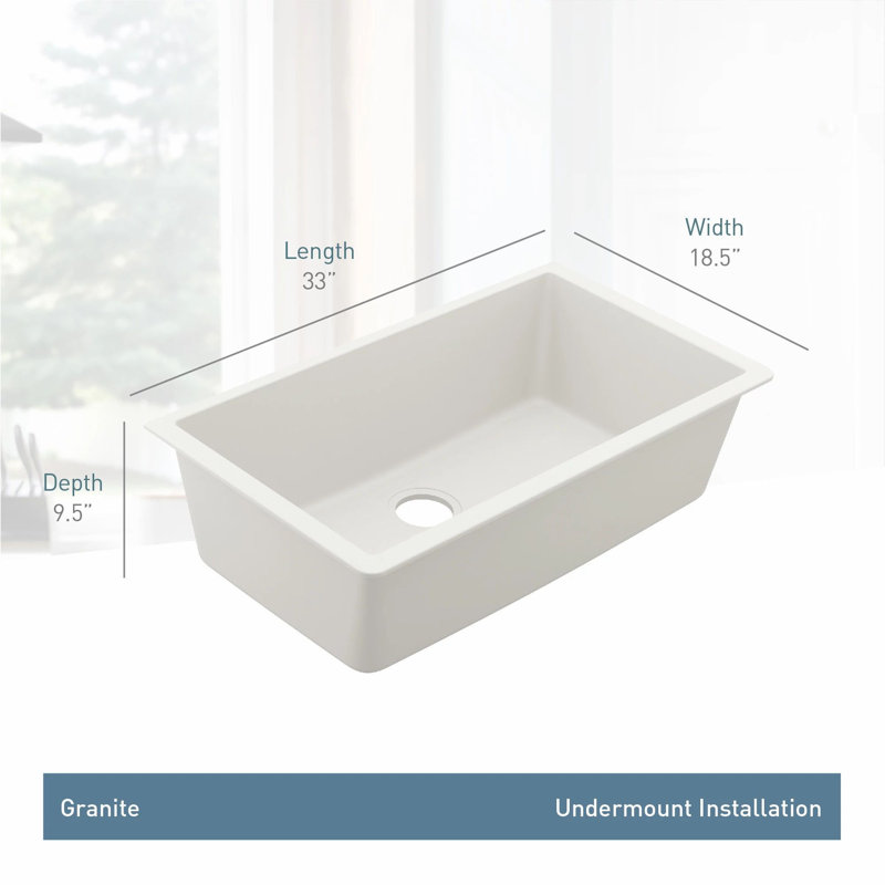 Host 33-Inch Wide x 9.5-Inch Deep Undermount Granite Single Bowl Kitchen Sink, White