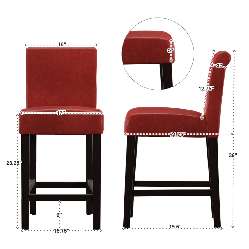 Tabouret de bar et de comptoir Altovise, Rouge chaud, Tabouret de comptoir (siège d'une hauteur de 24,2