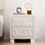 Table de chevet élégante en velours beige avec 2 tiroirs - Table de chevet capitonnée à boutons en cristal pour le rangement dans la chambre à coucher-1812372172