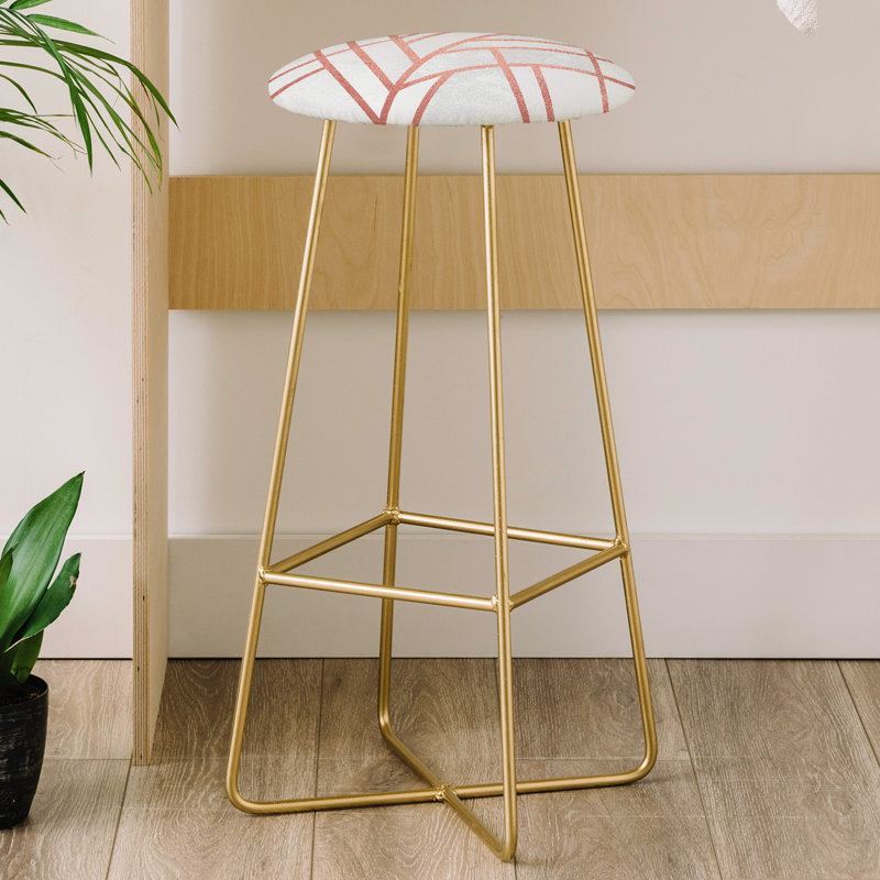Upholstered Faux Leather Counter Stool, Pink/White Geometric 1
