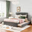 Lit plateforme tapissier avec 2 tiroirs et 1 lit gigogne simple, tête de lit classique-804372901-804372922