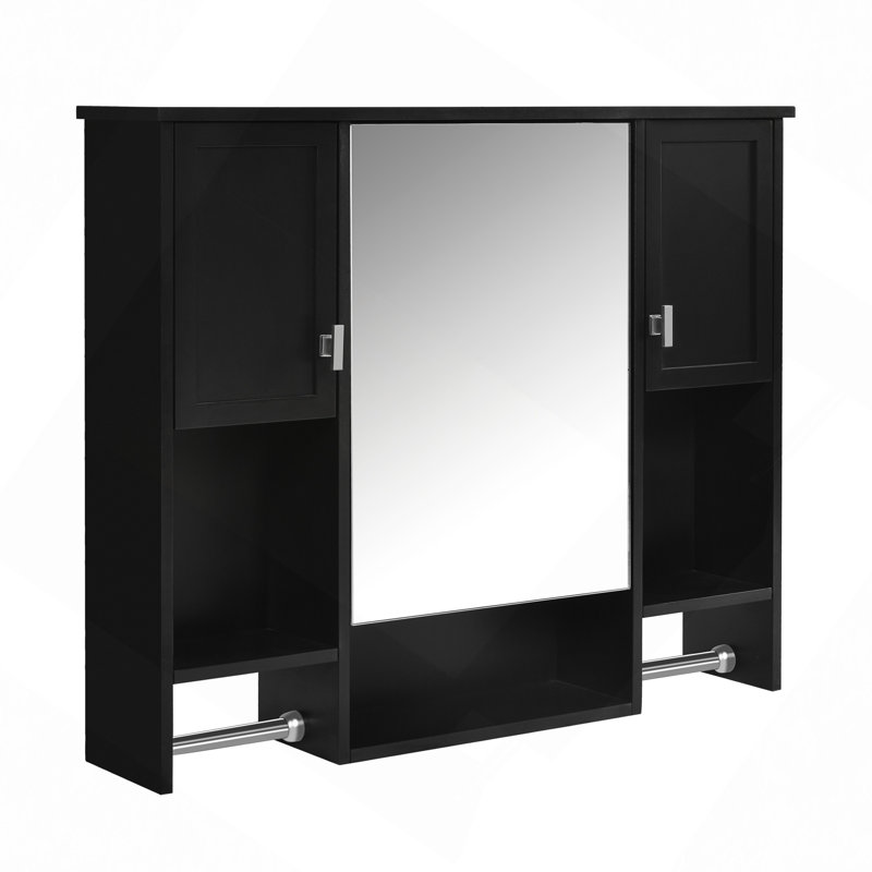 Armoire à pharmacie de salle de bain avec miroir, 5 tablettes fermées et réglables, armoire de rangement murale de salle de bain avec portes en verre