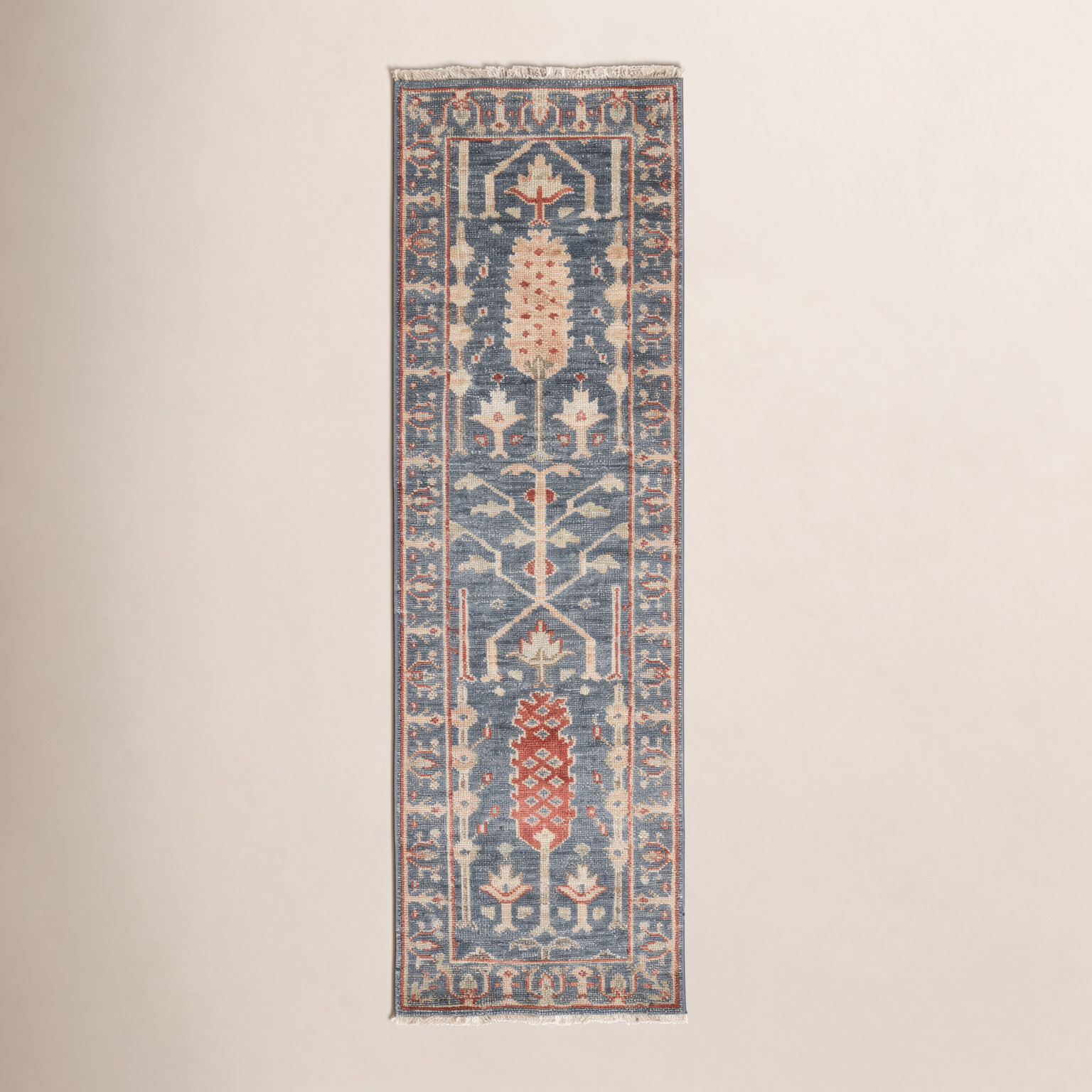 Brandonville Blue Gold Hand-Knotted Oriental Rug, Runner 2'6" x 8'