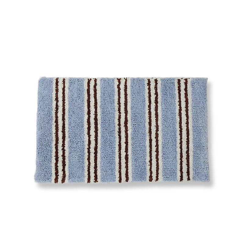 Tapis de bain ultra doux à rayures bleues rétro