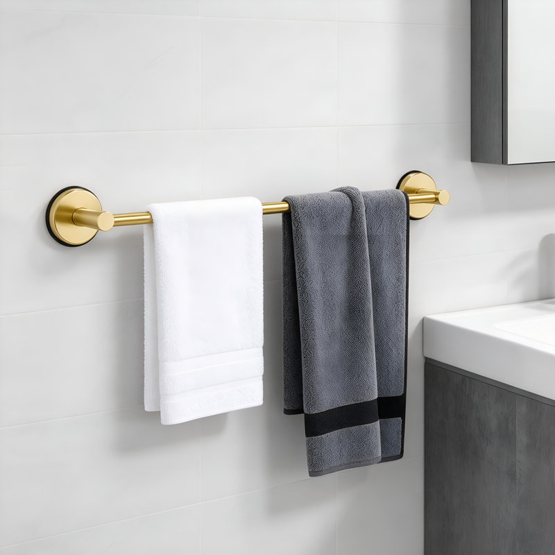 Adjustable Suction Cup Towel Bar, No Drill Thickened Metal Vacuum Suction Towel Rack for Bathroom & Kitchen, Gold