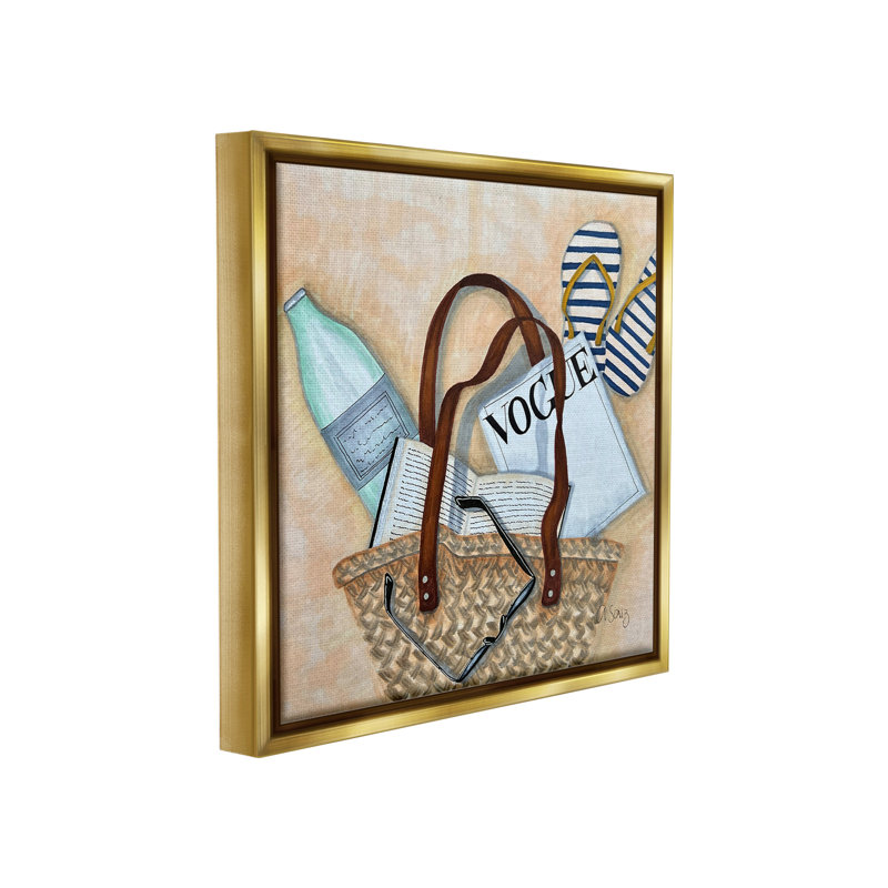 «Summer Beach Bag» par Ale Saiz Studio sur toile, Cadre flottant métallique doré, H 18 po x l 18 po