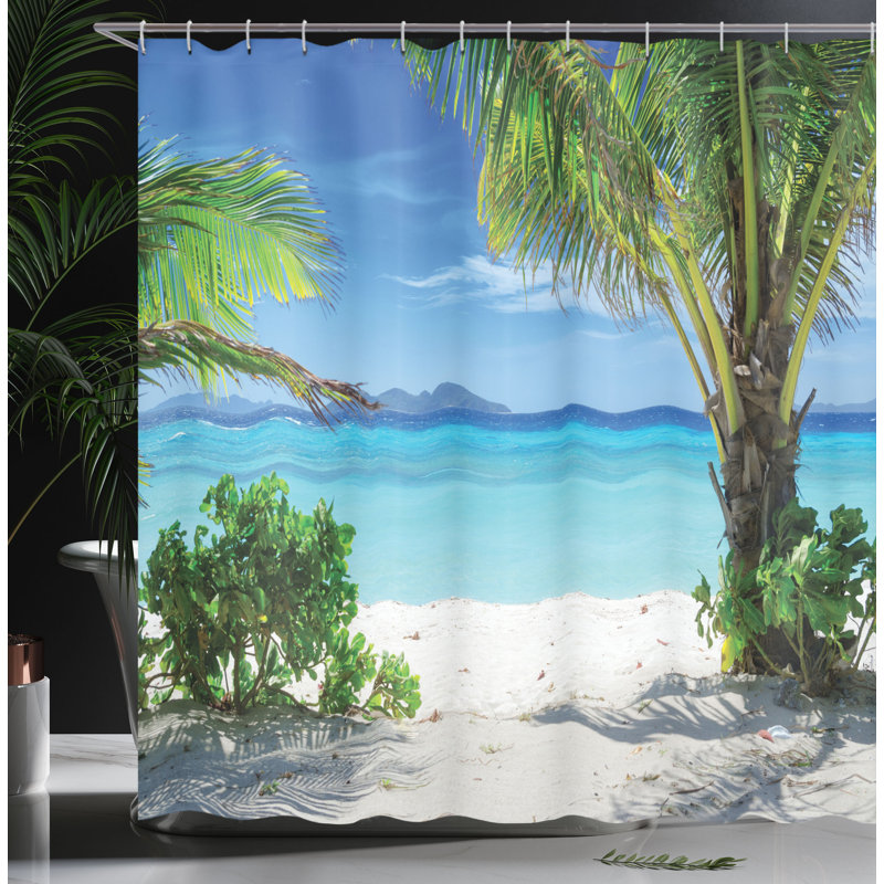 Ensemble de rideau de douche tropical + crochets, H 69 po x l 105 po