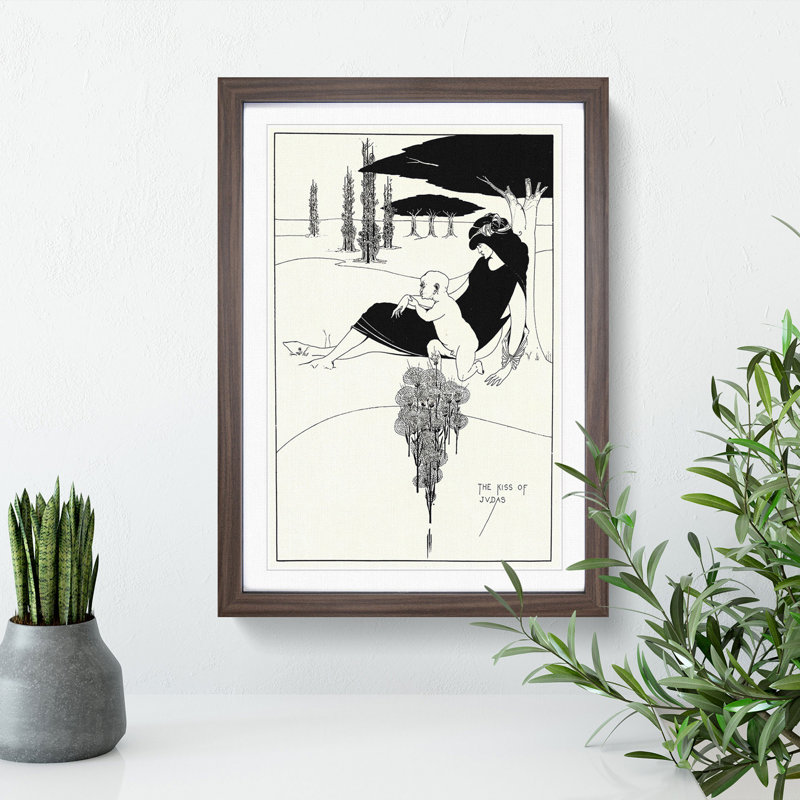 The Kiss of Judas by Aubrey Beardsley - Picture Frame Painting, 48cm H x 36cm W x 2cm D, Walnut