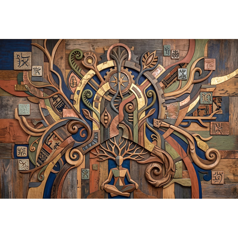 Meditating Figure Wallpaper Abstract Removable Geometric Wall Decor, Non-Woven Nonpasted, 140"x108"