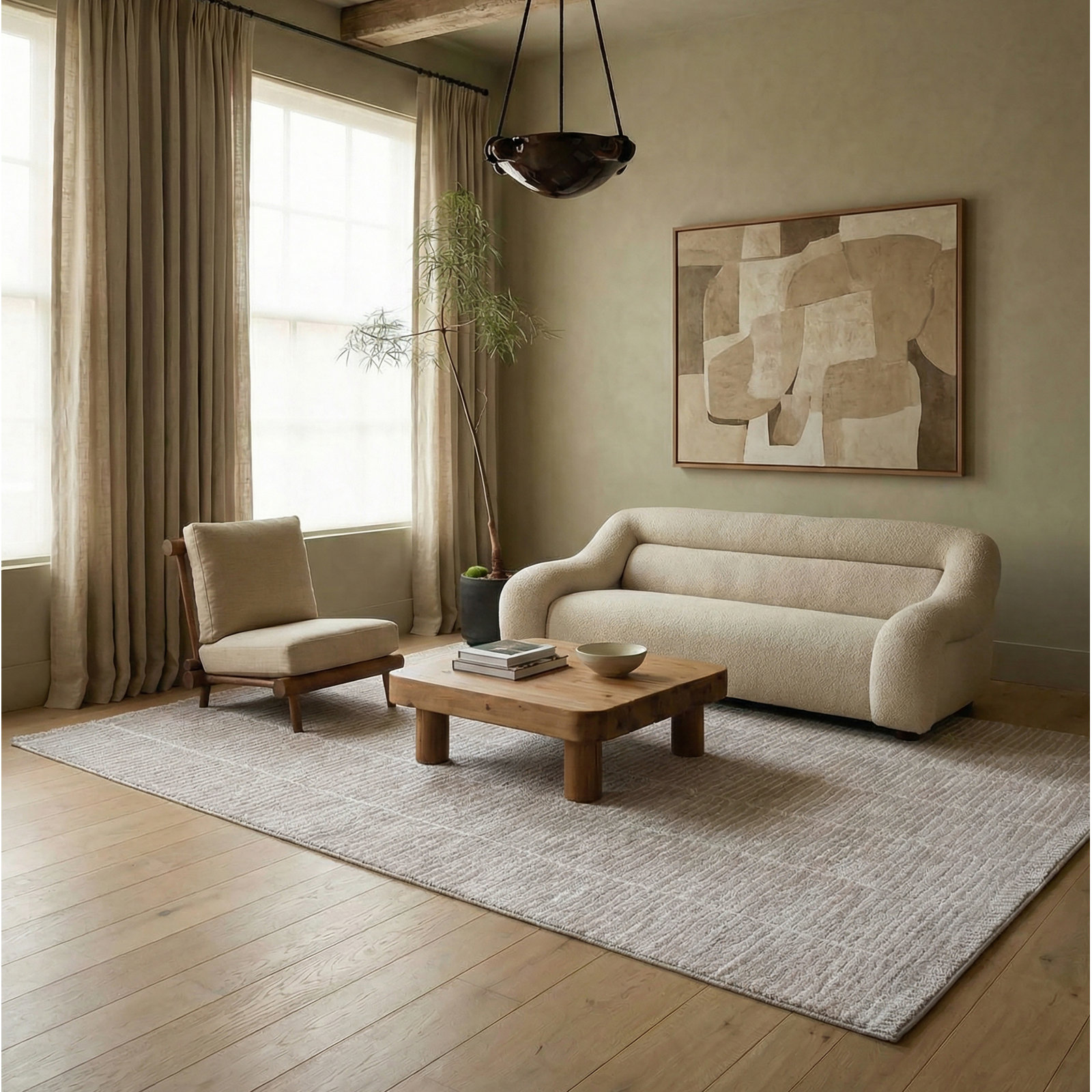 Vibe by Union Rustic Loehrke Powerloomed Stripes Tan/Taupe Area Rug, Rectangle 6' x 9'