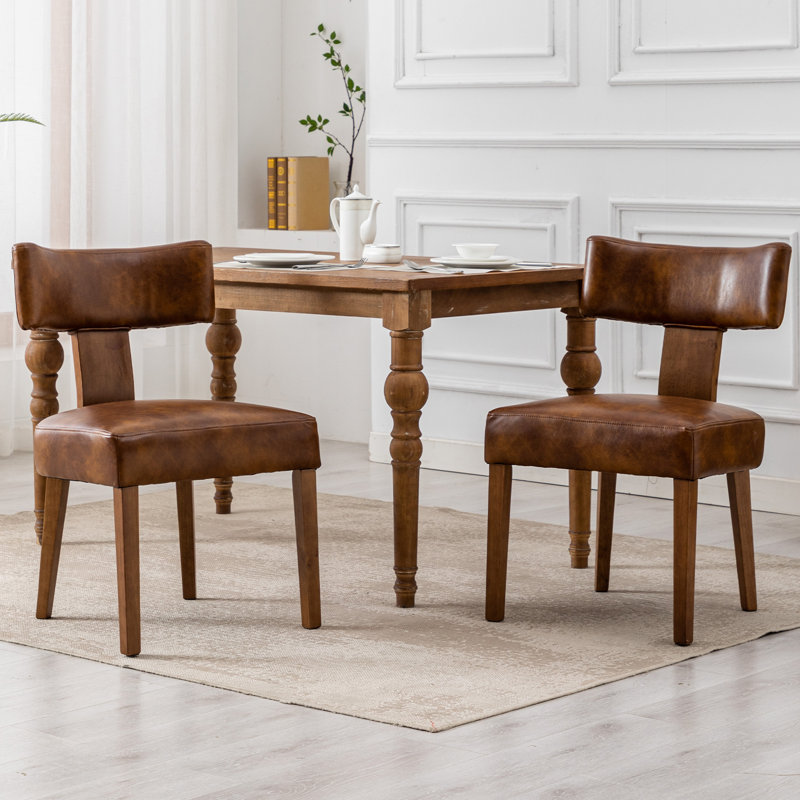 Mid Century Modern Dining Chairs Set Of 2, Farmhouse PU Leather Upholstered Accent Chair Curved Backrest Kitchen Chairs With Hardwood Frame