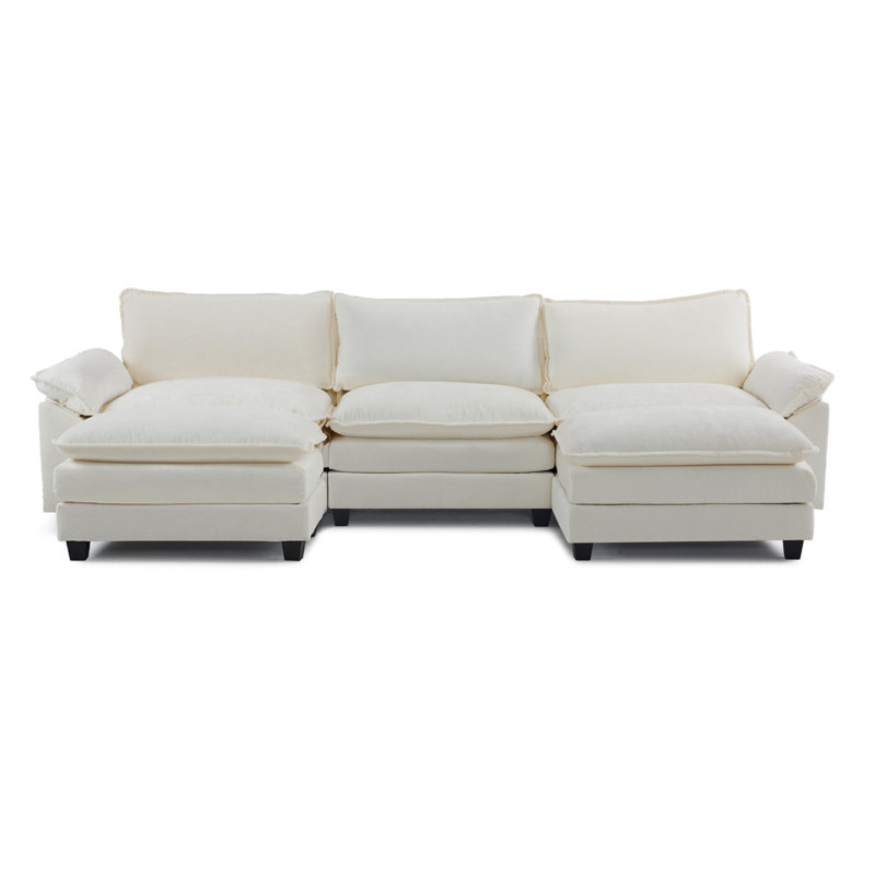 Latitude Run® 3-Seat Sectionals With 2 Ottoman, Beige Chenille