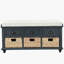 Banc de rangement rustique avec 3 tiroirs et 3 paniers en rotin, banc à chaussures pour le salon, vestibule (marine antique)-1945119791