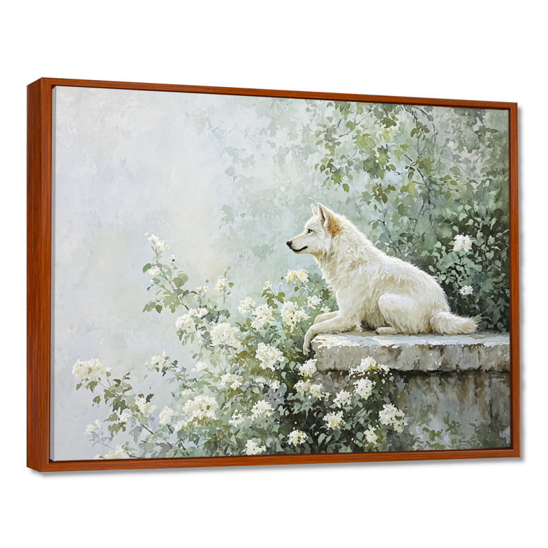 Loup perché en été - loup, salon d'art mural, Brun, H 12 po x l 20 po, Impression dans un cadre flottant sans passe-parto