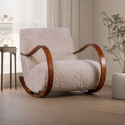 Chaise berçante en bois massif rétro français