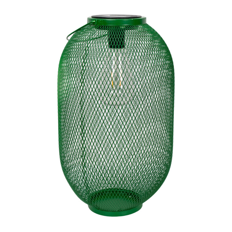 Metal Mesh Basket Solar Powered Outdoor Garden Lantern Light, Green