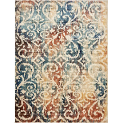 Tapis beige/vert/brun tissé à la machine Shisler