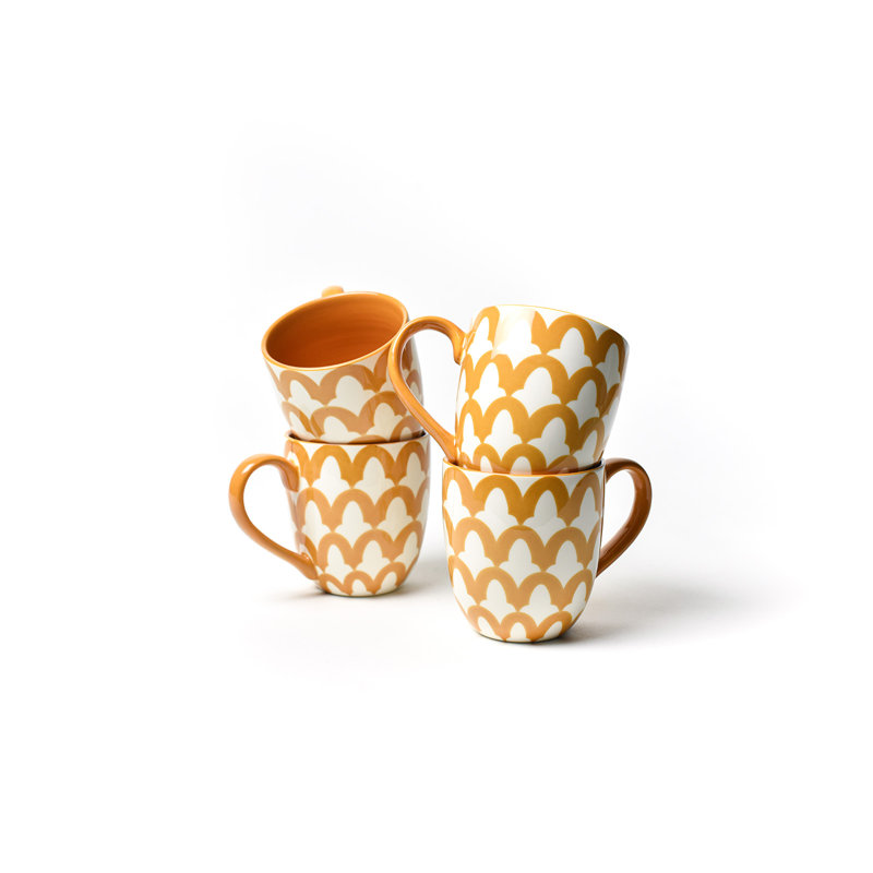 Brass Arabesque Mug Set Of 4, Yellow