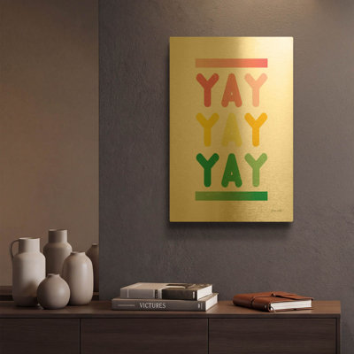 «Yay» par Ann Kelle, art mural en métal doré, 12 po x 16 po