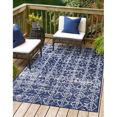 Tapis intérieur / extérieur bleu marine / gris clair Palacios