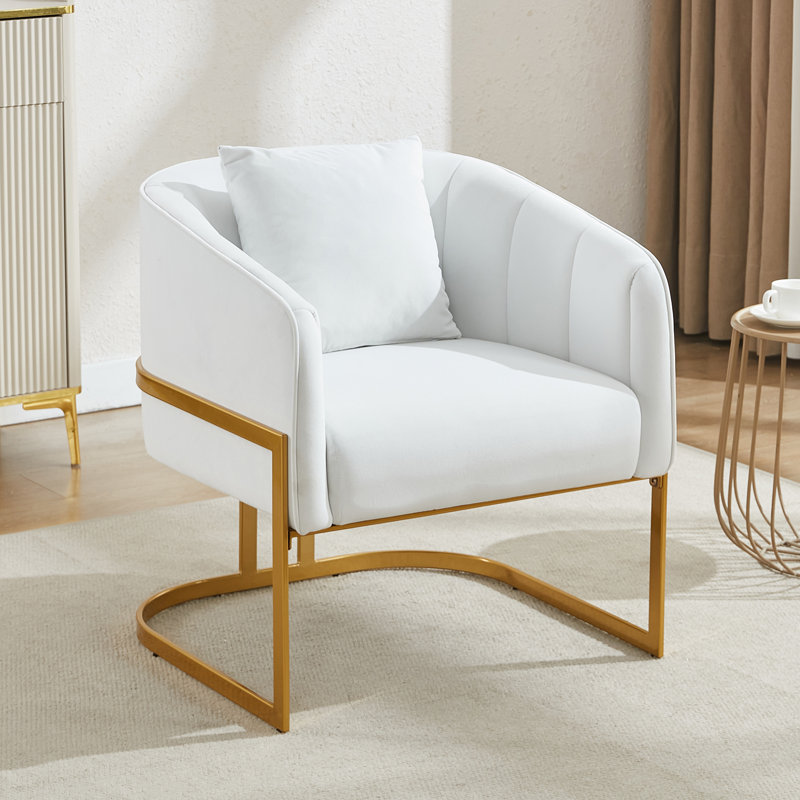 Upholstered Barrel Chair With Metal Base, White