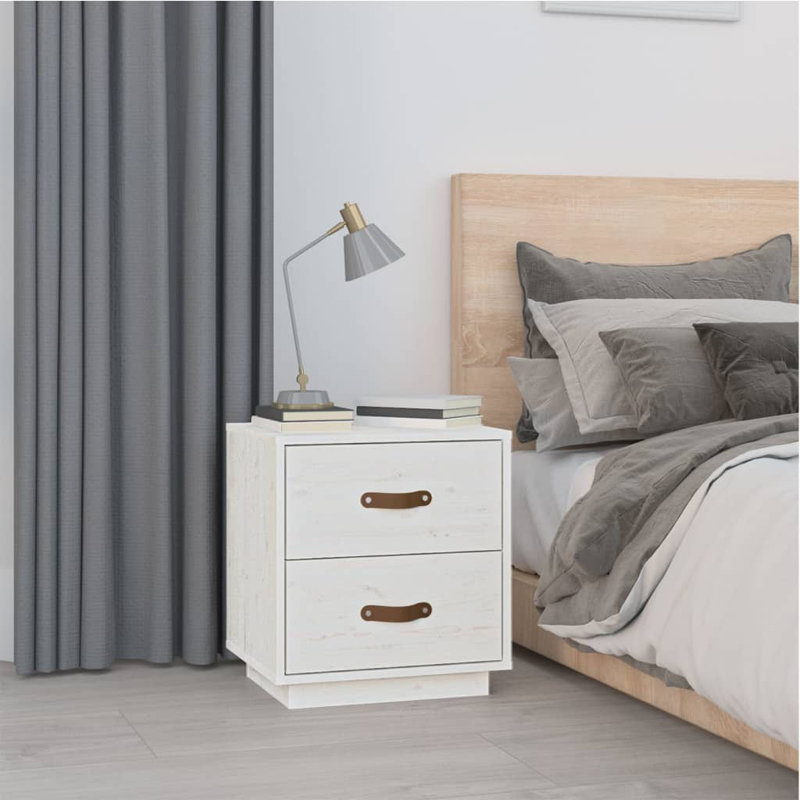 Morty 40cm W Solid Wood Bedside Table, White