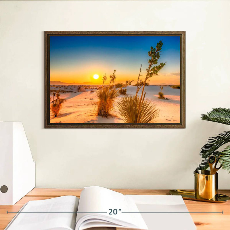 Coucher de soleil White Sands, 13 po x 9 po, Cadre flottant noyer