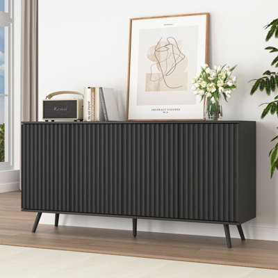 LIFETOWN Sideboard Buffet Cabinet with Storage, Long Sideboard Storage Cabinet with 4 Doors, Wood Credenza Console Coffee Bar Cabinets with Adjustable Shelves for Living Room Kitchen Dining Room