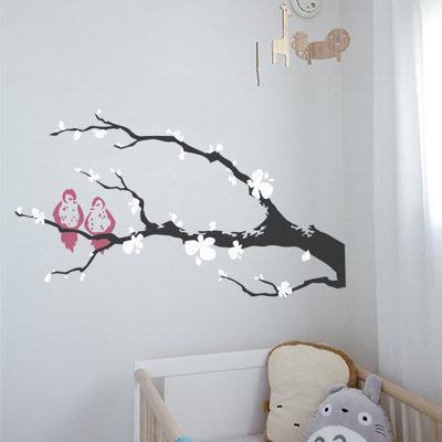 Décalcomanie murale branche arbre love oiseaux
