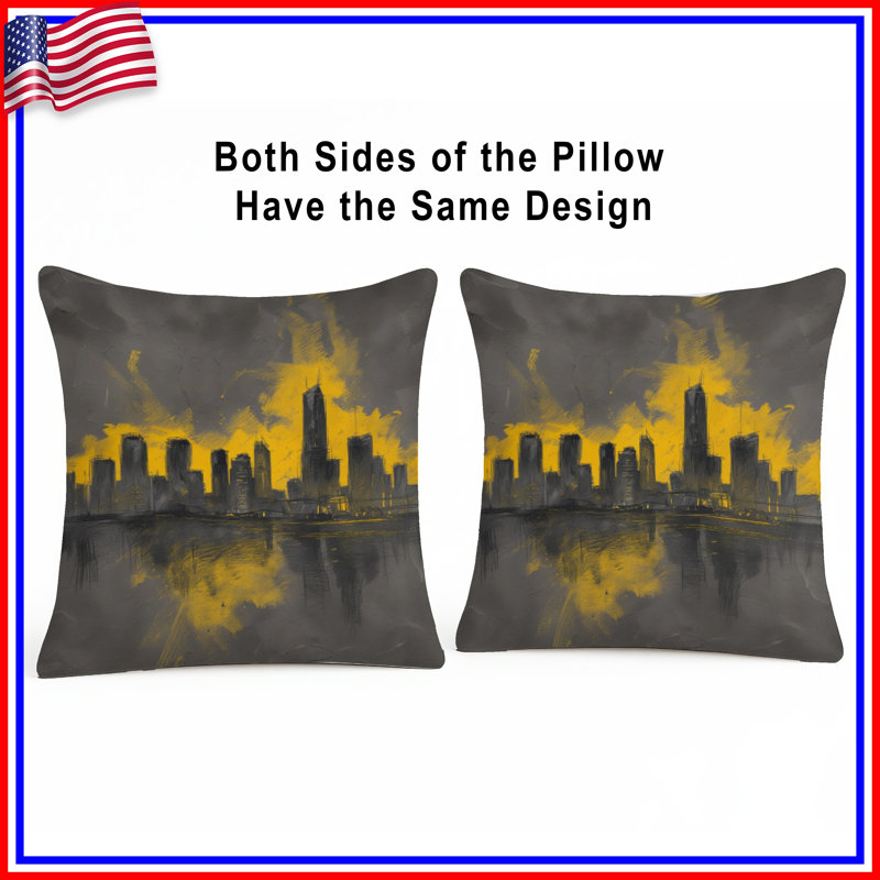 Coussins décoratifs Yellow City Skyline, 16 x 16 pouces