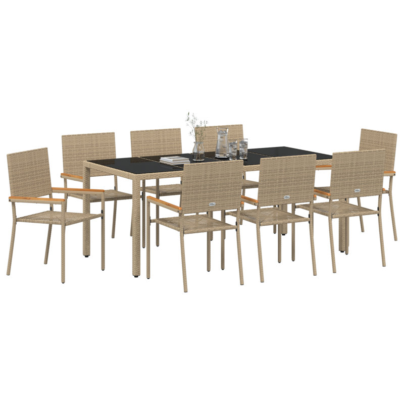 9 Piece Garden Dining Set Poly Rattan, Beige