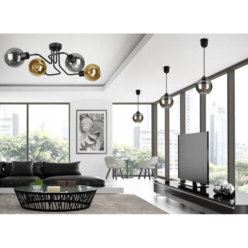 Sargat Glass Semi Flush Mount, Aluminium/Honey