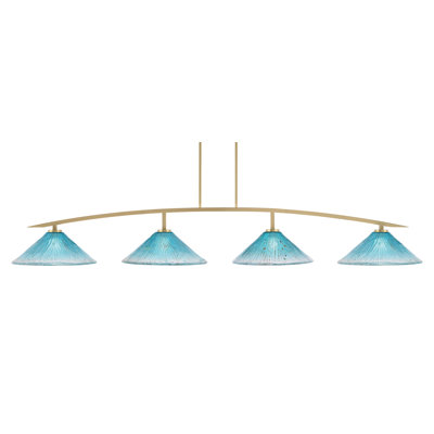 Kurve 4 Light Bar Shown In New Age Brass Finish With 16" Crystal Glass