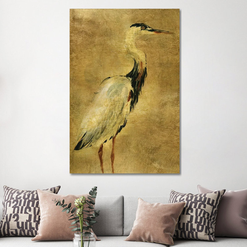 Gold Crane At Dusk I - Floater Frame Print on Canvas, Black Framed, 152.5 cm H x 101.5 cm W
