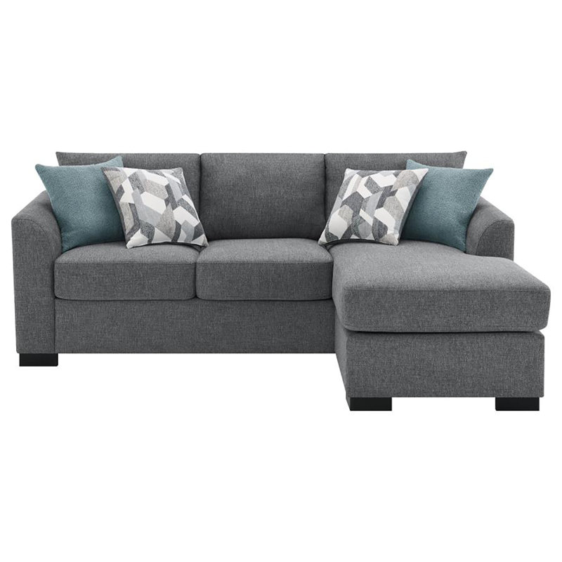 Storia Sleeper Sectional Chaise Sofa, 4 Pillows, 84 Inch, Heather Gray Fabric