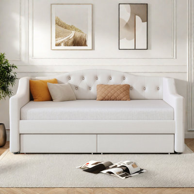 Modern Upholstered Daybed With Led Belt, Trundle And Button Tufted Design