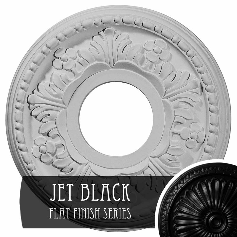 Endurathane Helene Ceiling Medallion, 11 7/8"OD x 3 5/8"ID x 7/8"P (Fits Canopies up to 5 1/4"), Hand-Painted Jet Black Finish