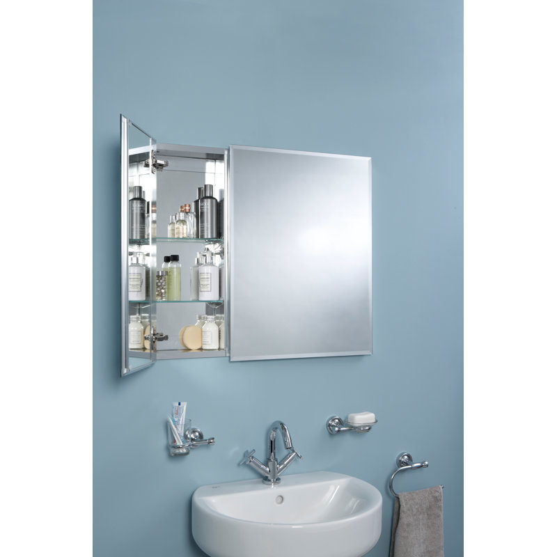 24'' W 25.98'' H Surface Frameless Medicine Cabinet Mirror 5 Adjustable