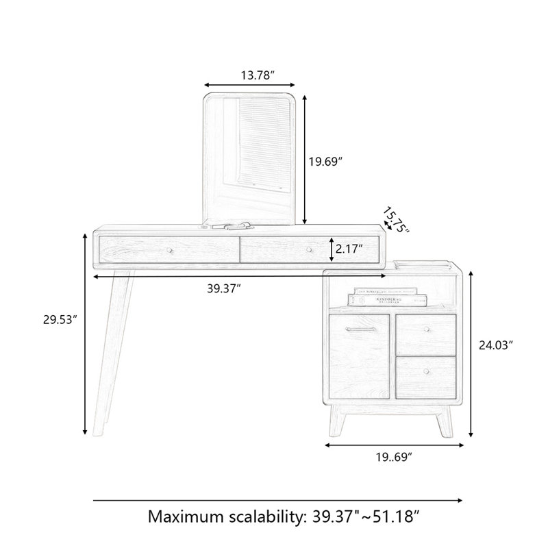 Makeup Vanity with mirror,6 drawers