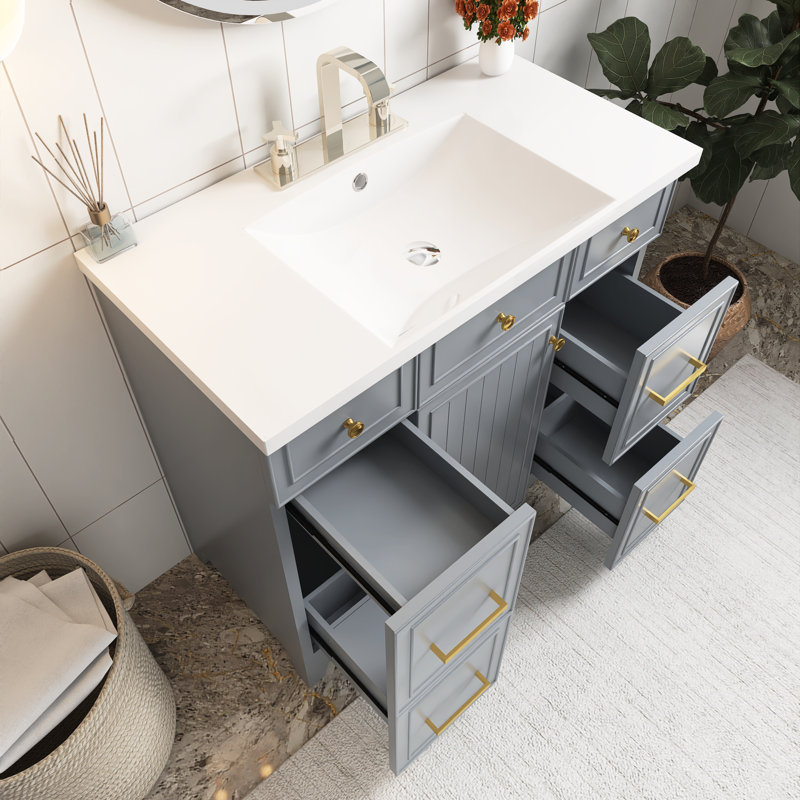 Meuble-lavabo simple 36 po avec lavabo, Gris