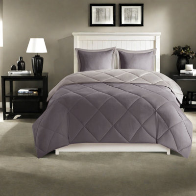 Cozy Twin Xl Bedding Sets, Grey Polyester Reversible Comforter With Hypoallergenic Filling