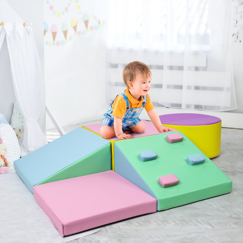 Ensemble d'escalade souple, blocs d'escalade en mousse pour tout-petits, jeu d'escalade, Bleu / Rose / Jaune