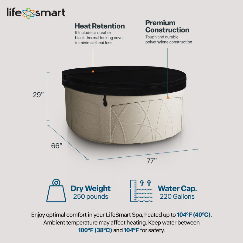 LifeSmart Key Largo Hot Tub Spa with 110 Volt Plug and Play and LED Light, Sand