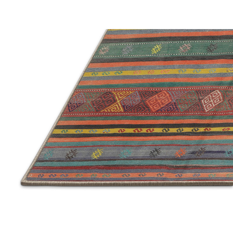 Tapis de zone verte/orange contemporaine, Rectangle 6 pi x 9 pi
