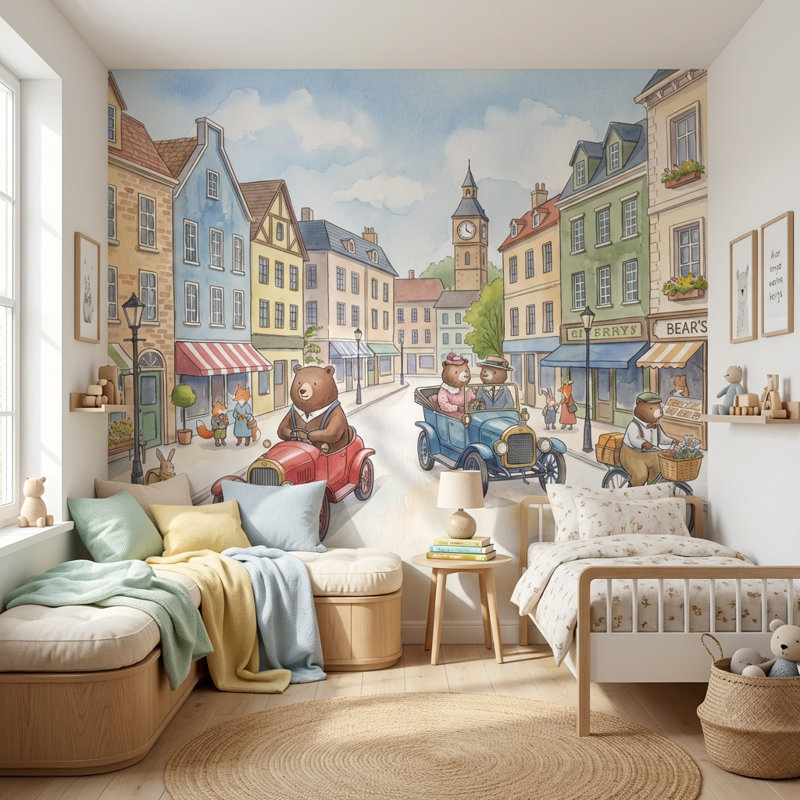 Papier peint européen, aquarelle, illustration et livre de contes, L: 210 po x H: 120 po, Peler et coller