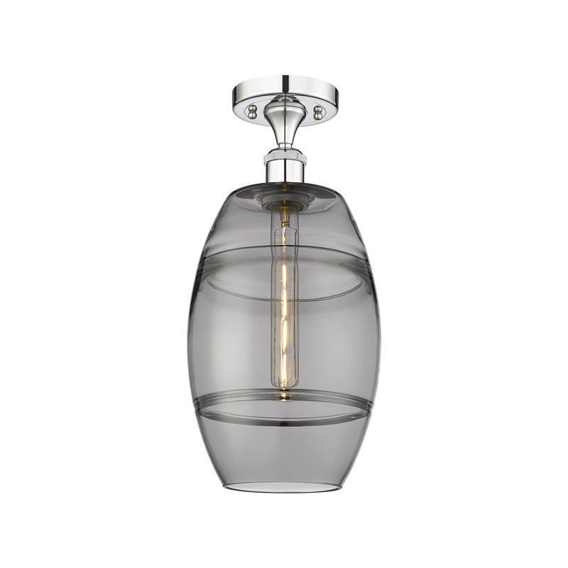 Plafonnier semi-encastré 1 lumière Ballston - Abiagael, Gris fumée clair, H 11,13 po x l 8 po x P 8 po, Chrome poli