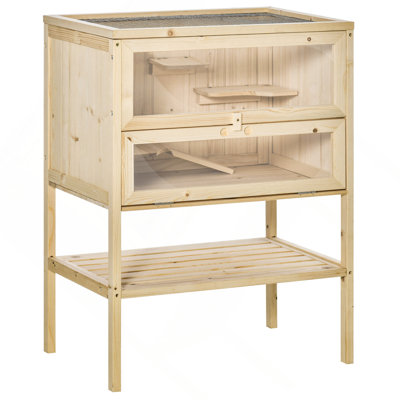 3-Tier Wooden Hamster Cage Mice And Rat Cage Small Animals Hutch With Openable Top, Front Door, Storage Shelf